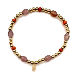 Gold Beaded Stretch Bracelet w/Novelty Stones