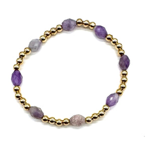 Gold Beaded Stretch Bracelet w/Novelty Stones