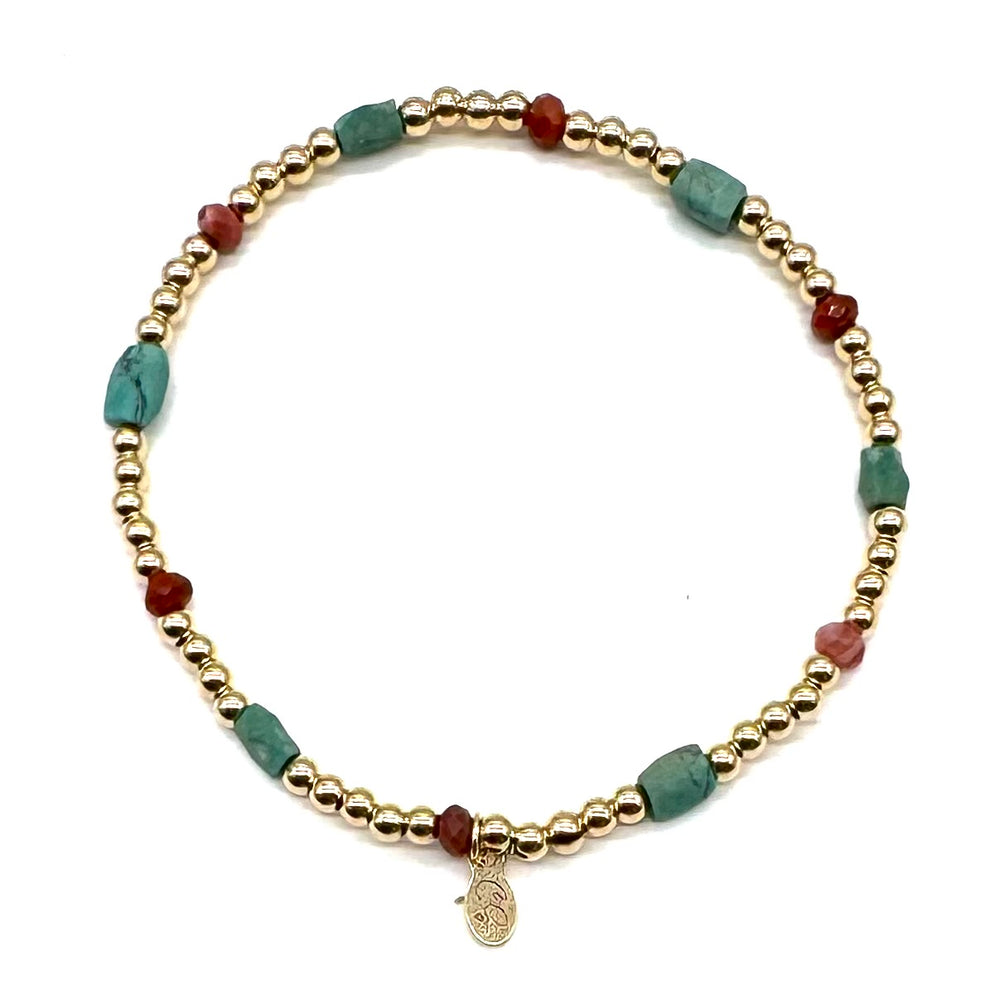 Gold Beaded Stretch Bracelet w/Novelty Stones