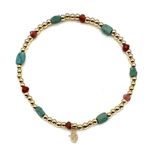 Gold Beaded Stretch Bracelet w/Novelty Stones