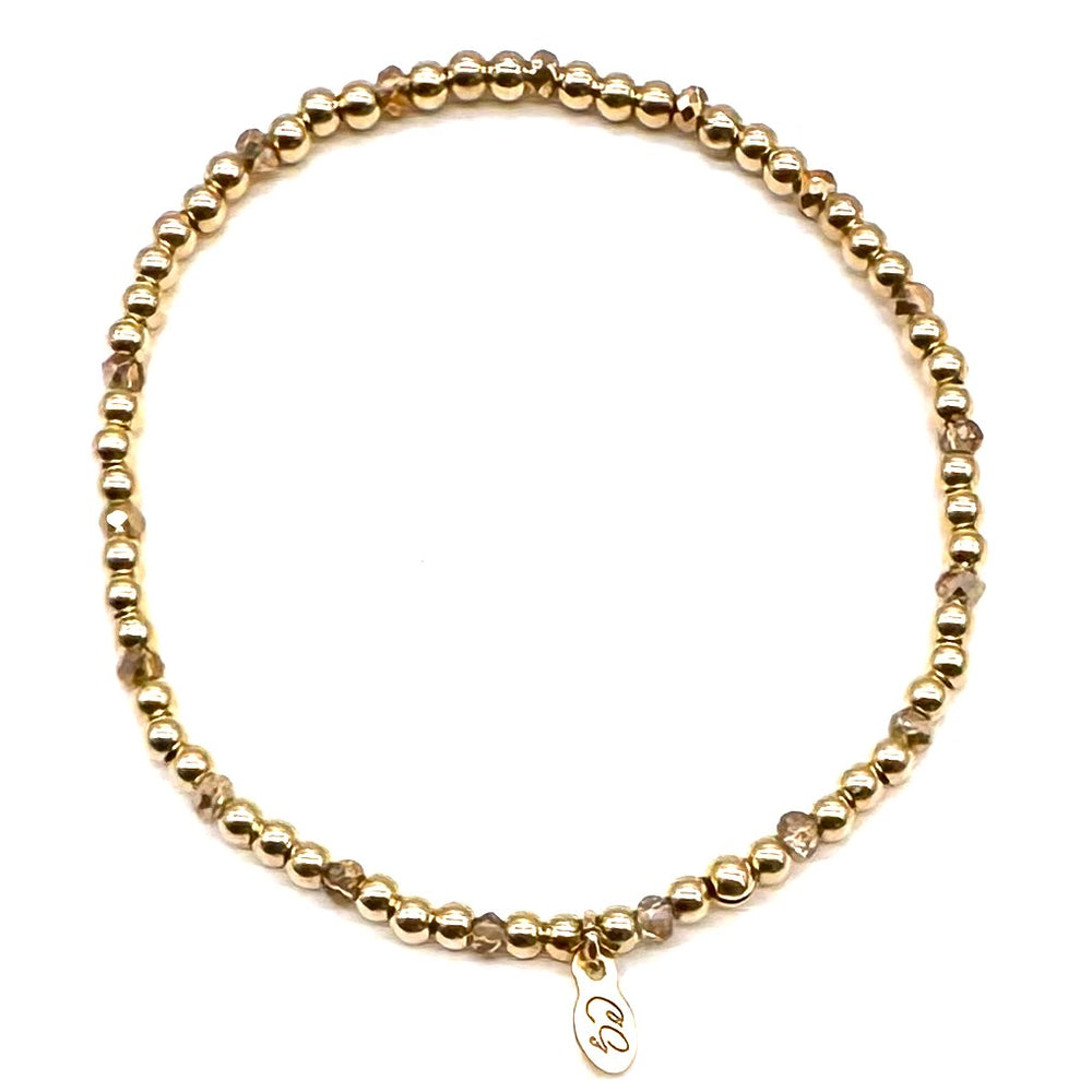 Gold Beaded Stretch Bracelet w/Novelty Stones