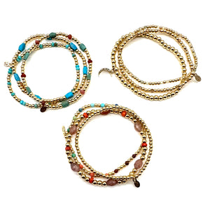 Gold Beaded Stretch Bracelet w/Novelty Stones