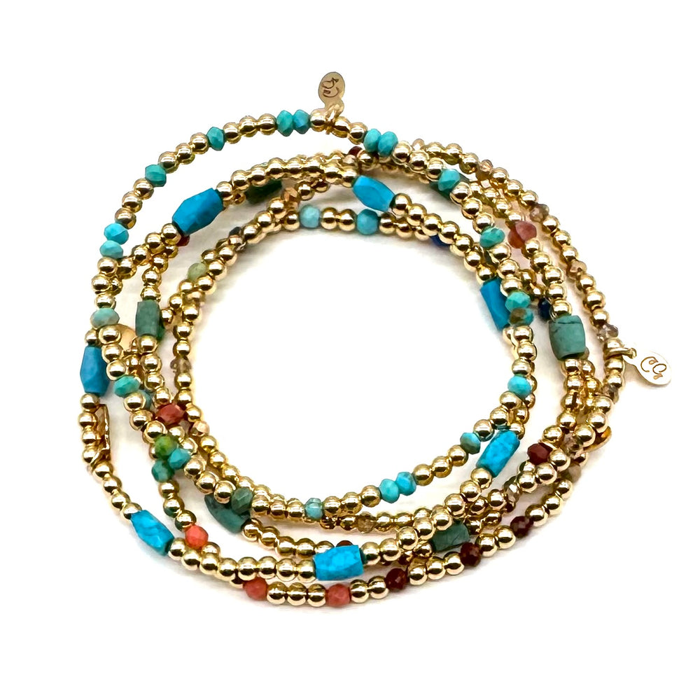 Gold Beaded Stretch Bracelet w/Novelty Stones