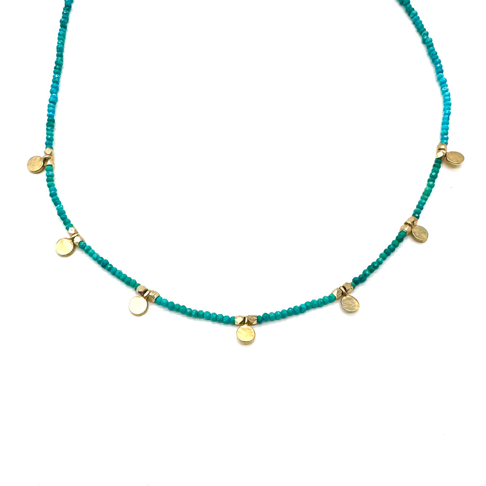 Afghan Turquoise + Gold Disk Necklace