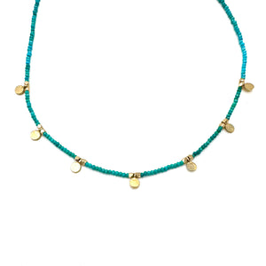 Afghan Turquoise + Gold Disk Necklace