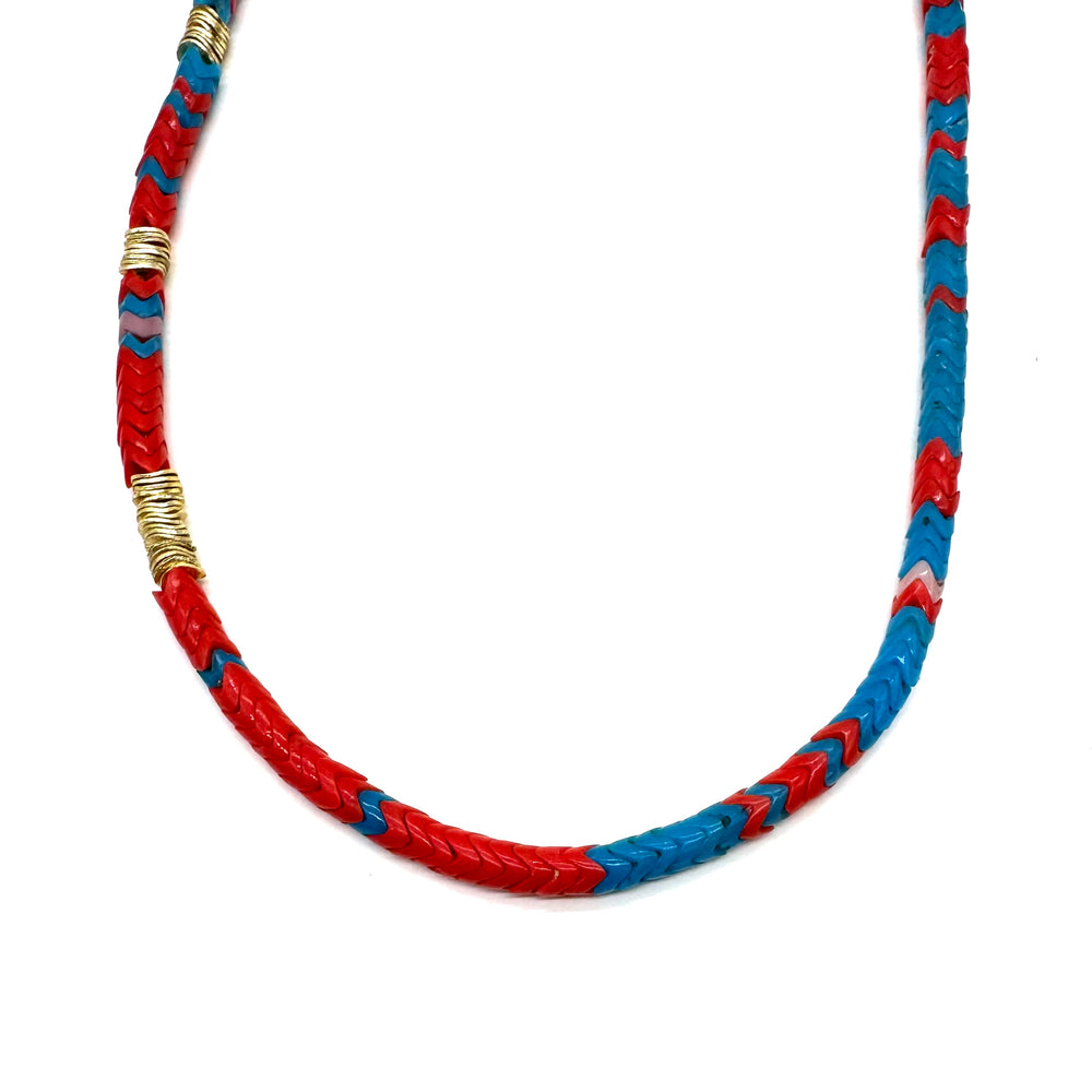 Chunky Vertebrae  Bead + Gold Necklace, 22- 24"
