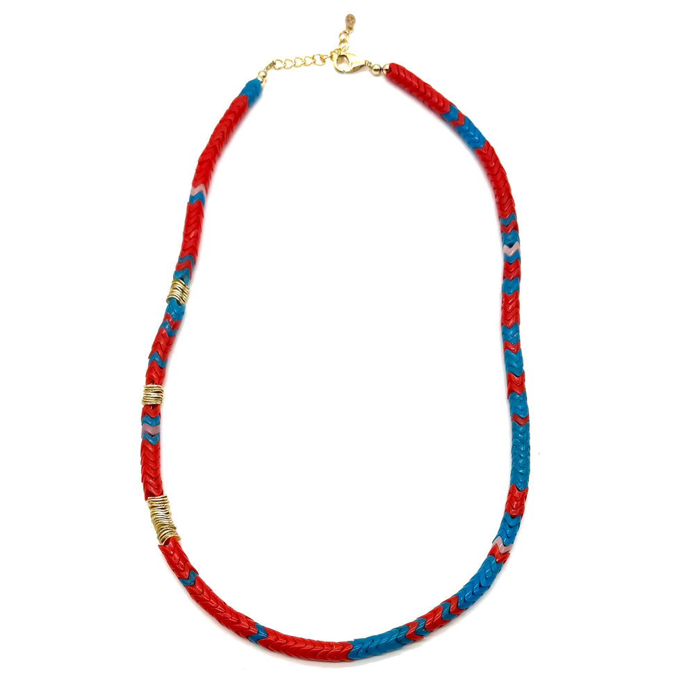 Chunky Vertebrae  Bead + Gold Necklace, 21- 23"