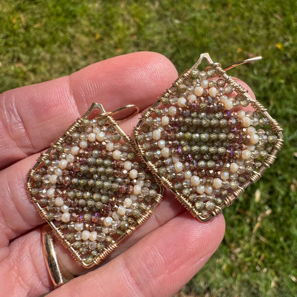 Gold Diamond Shape Earrings in Sage Meadow, Medium