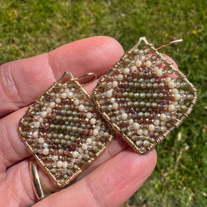 Gold Diamond Shape Earrings in Sage Meadow, Medium