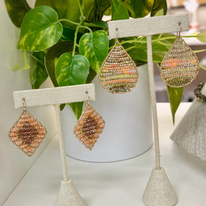 Gold Diamond Shape Earrings in Coral + Bronze, Medium