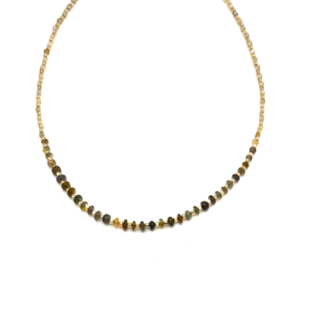 Grey Fire Opal Rondelle Necklace - 15"