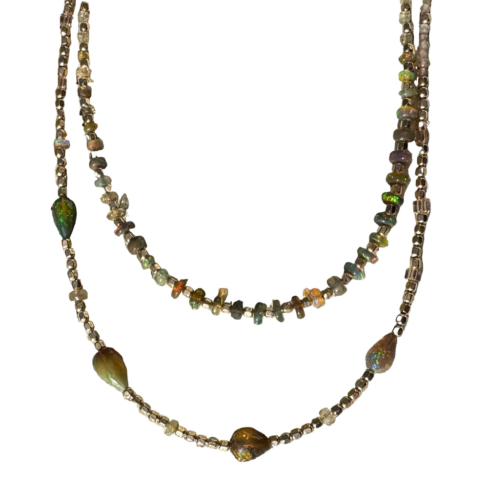 Grey Fire Opal Teardrop Necklace - 16"