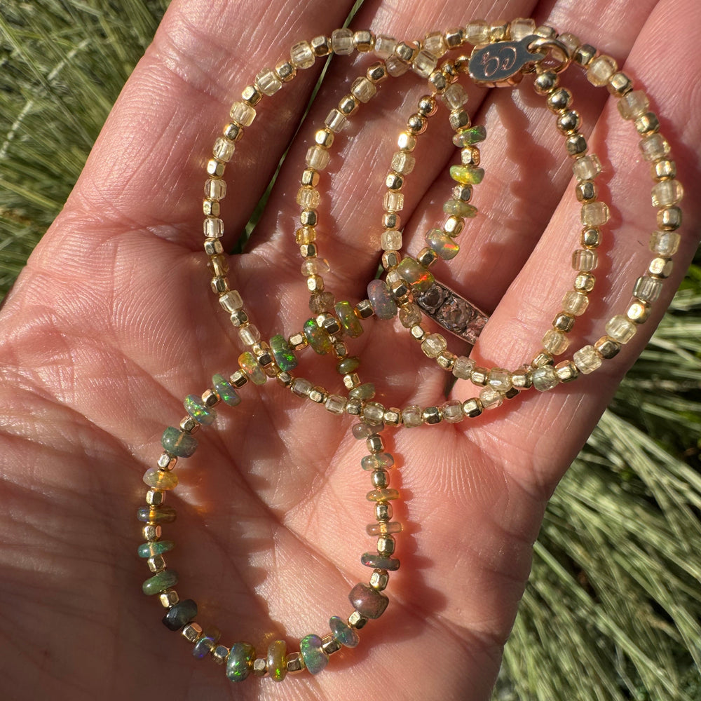 Grey Fire Opal Rondelle Necklace - 15"