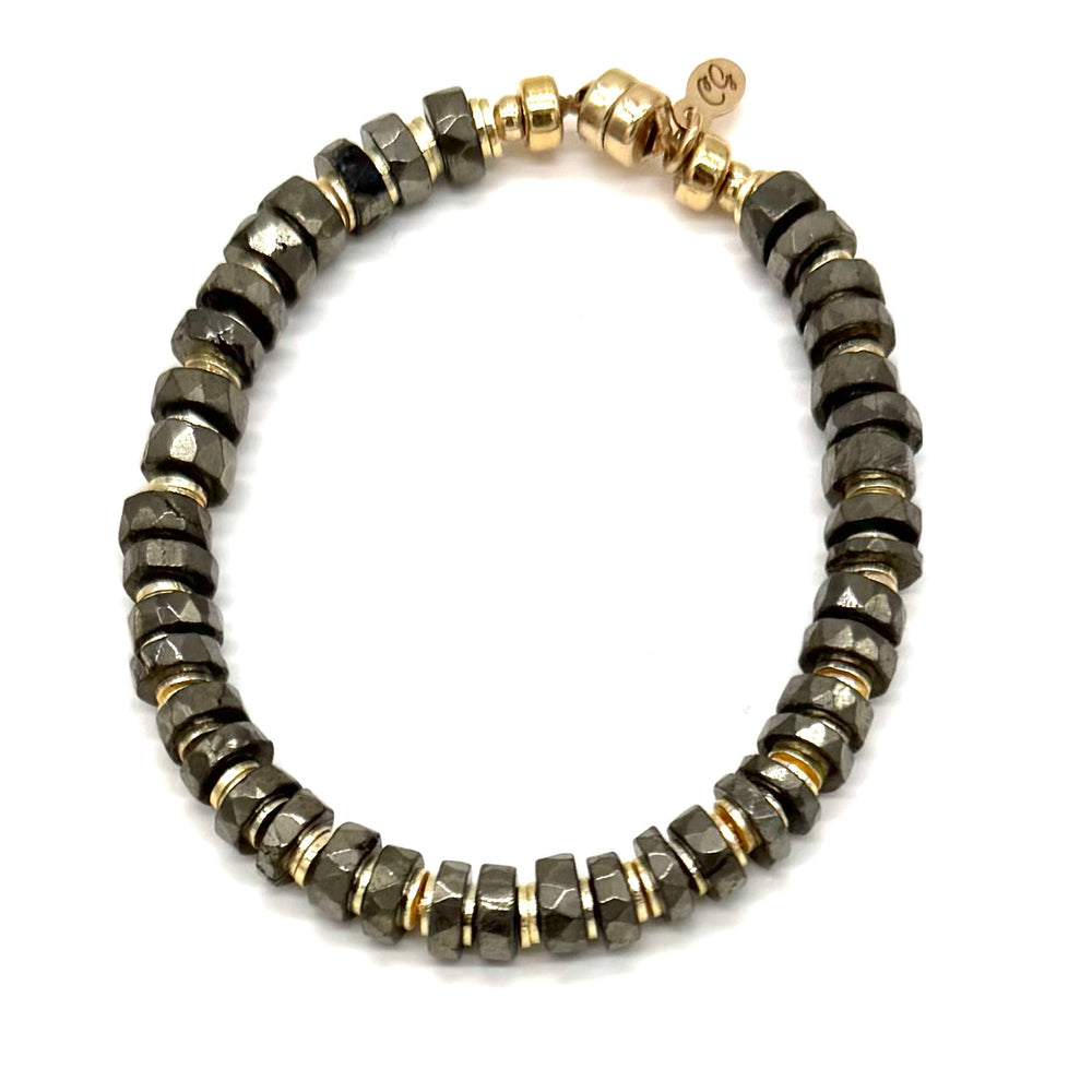 Chunky Gold Magnet Bracelet w/Pyrite