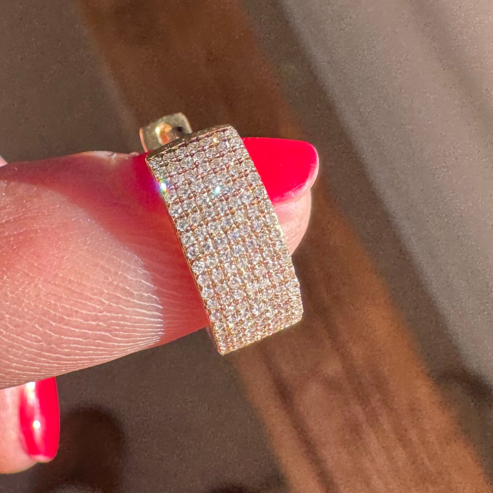 14K Gold Diamond Wide Hoop Earrings- 16 mm