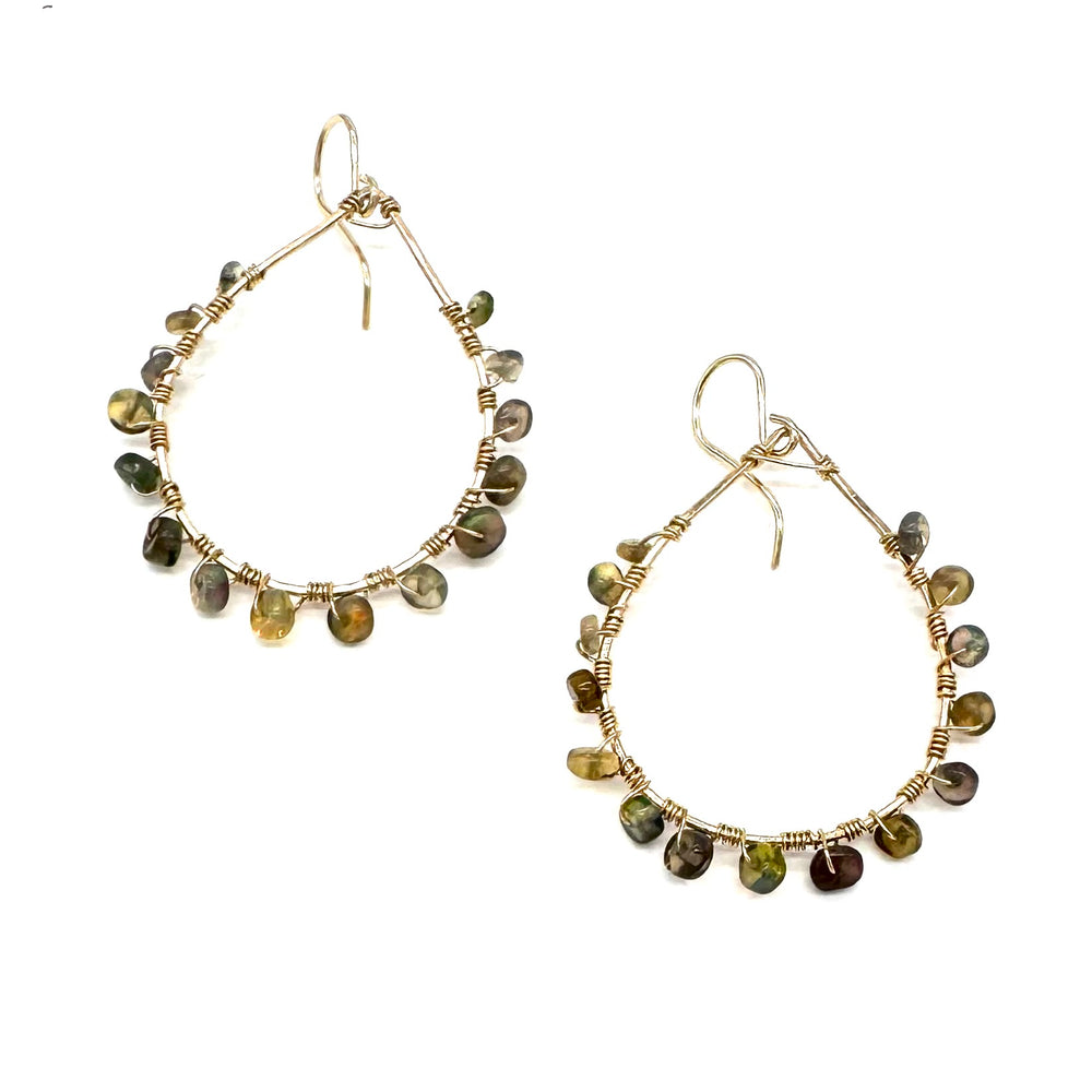 Gold Teardrop Earrings in Ethiopian Grey Opal, Medium