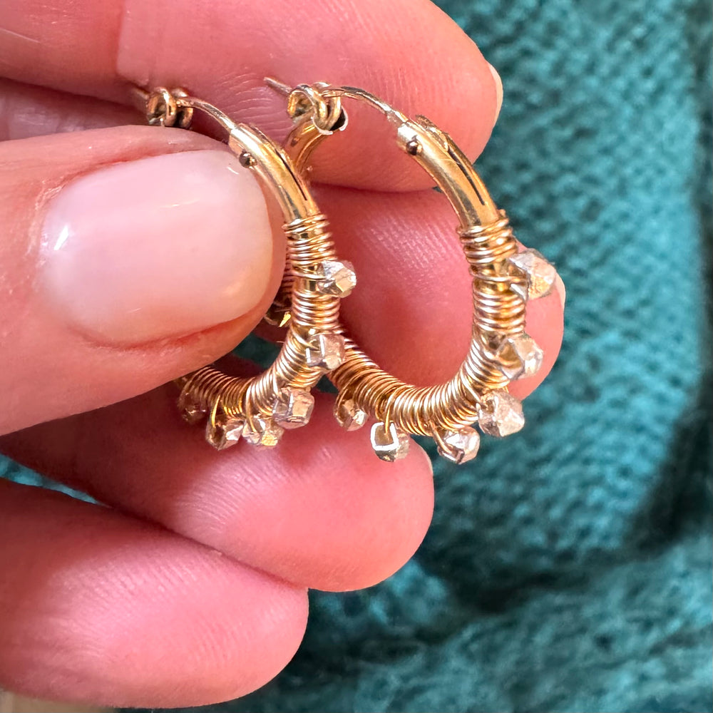 Gold Hoops with Silver Nuggets Small