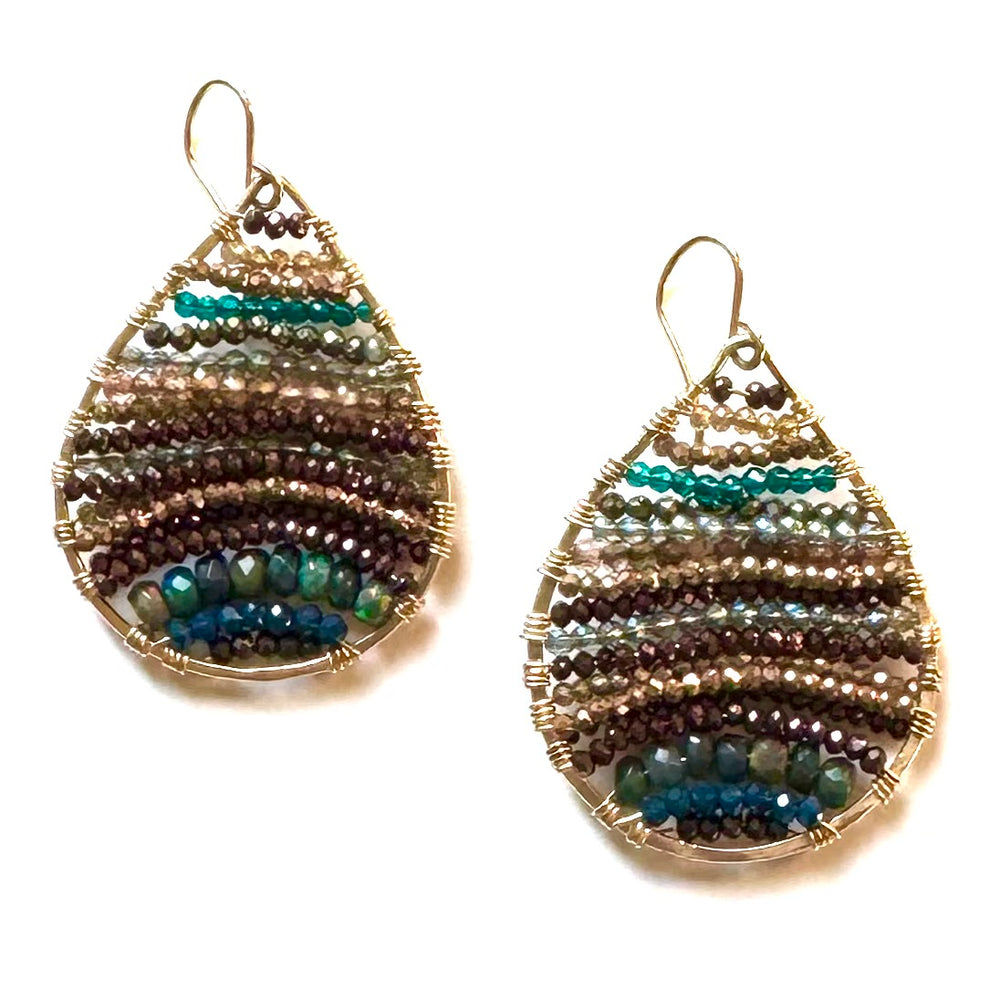 Gold Teardrop Earrings in Copper Opal, Medium