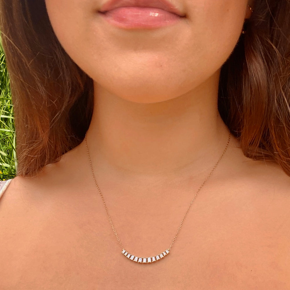 14K Diamond Baguette Crescent Necklace
