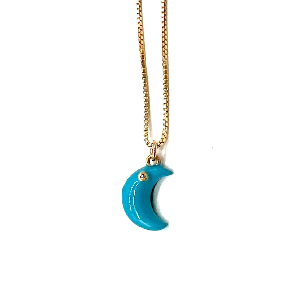 Moon w/Diamond Pendant Necklace - Turquoise
