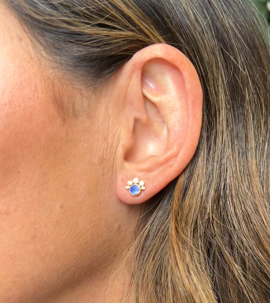 14K Gold Diamond + Blue Opal Stud Earrings