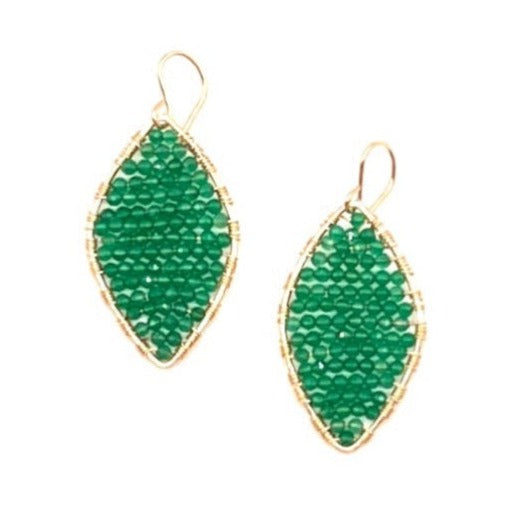 Gold Marquise Earrings in Green Onyx, Medium