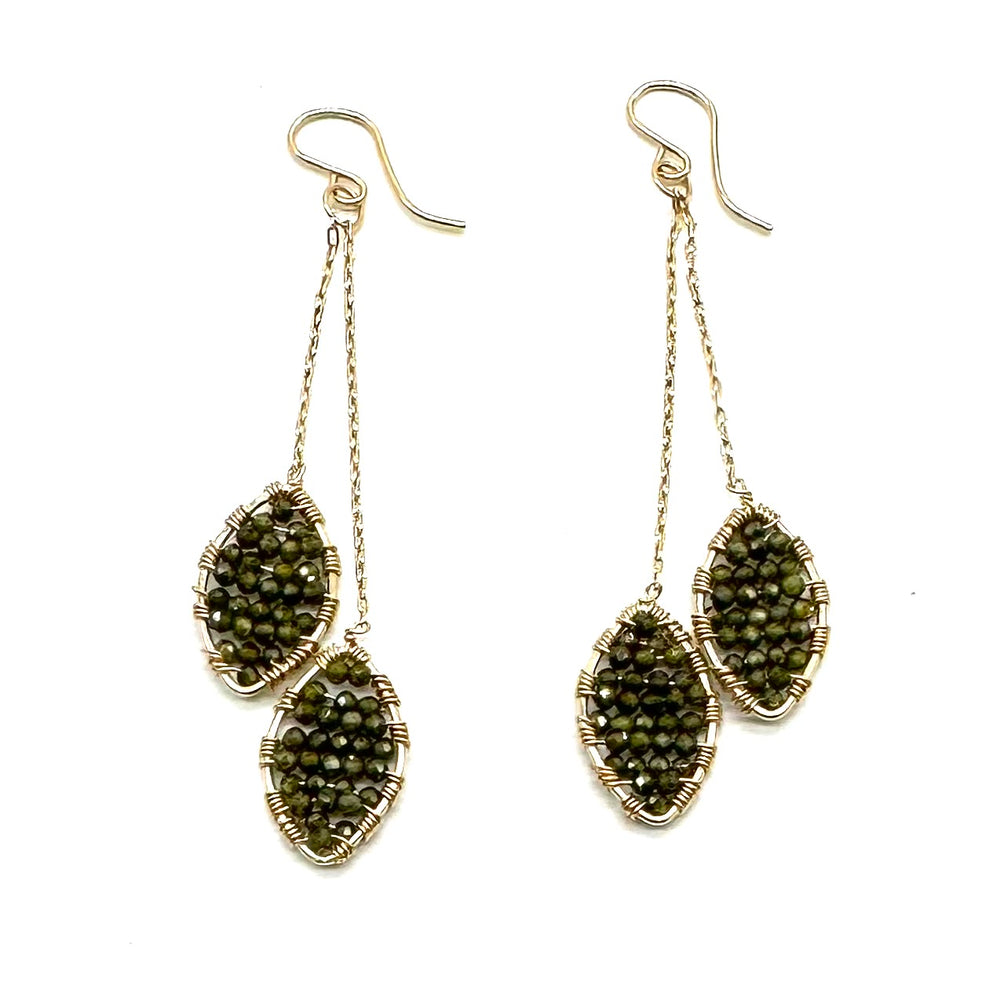 Gold Marquise Double Dangle Earrings in Olive