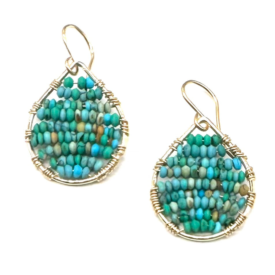 Gold Teardrop Earrings in Afghan Turquoise, Small