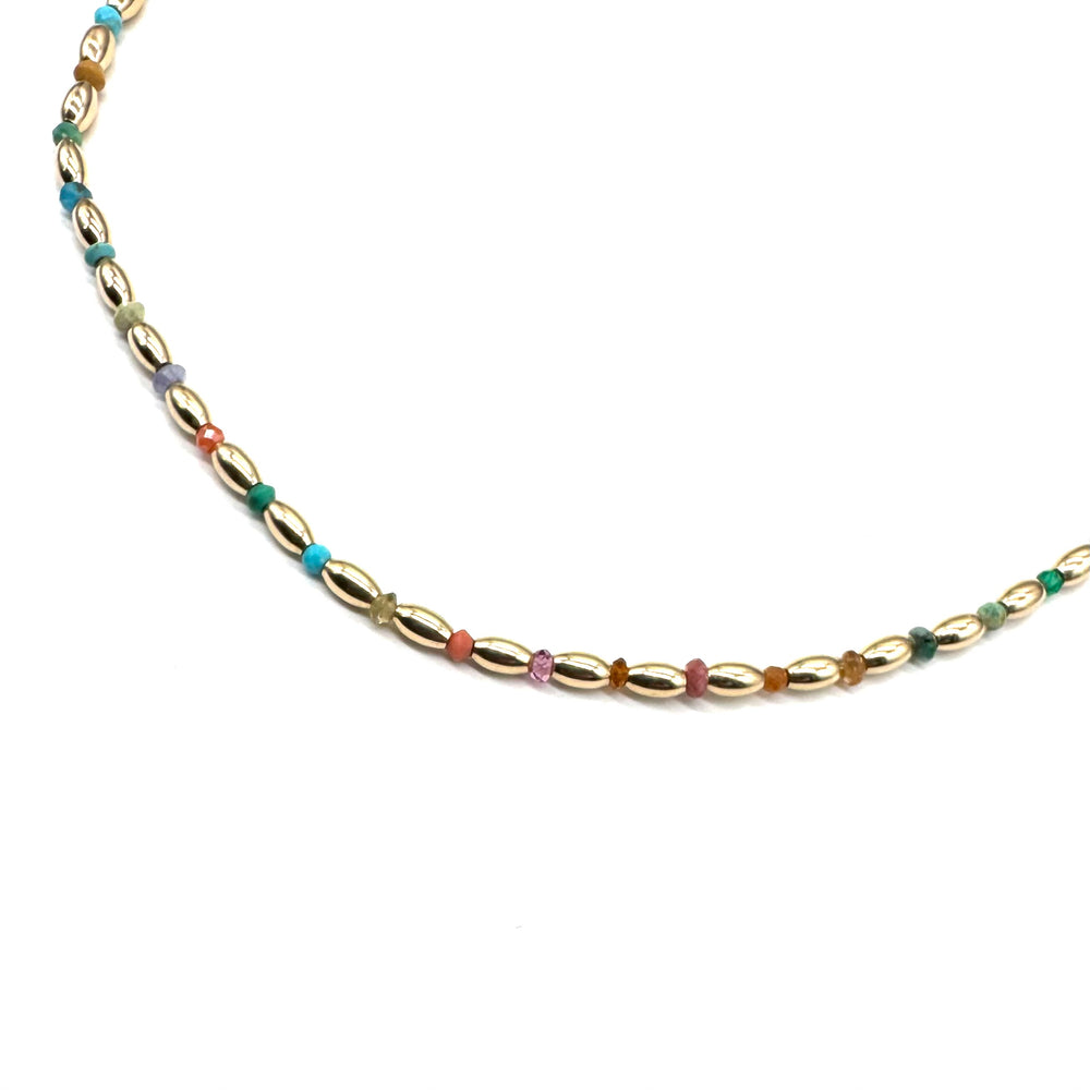 Gold Oval Bead Multi-Stone Necklace- 17"