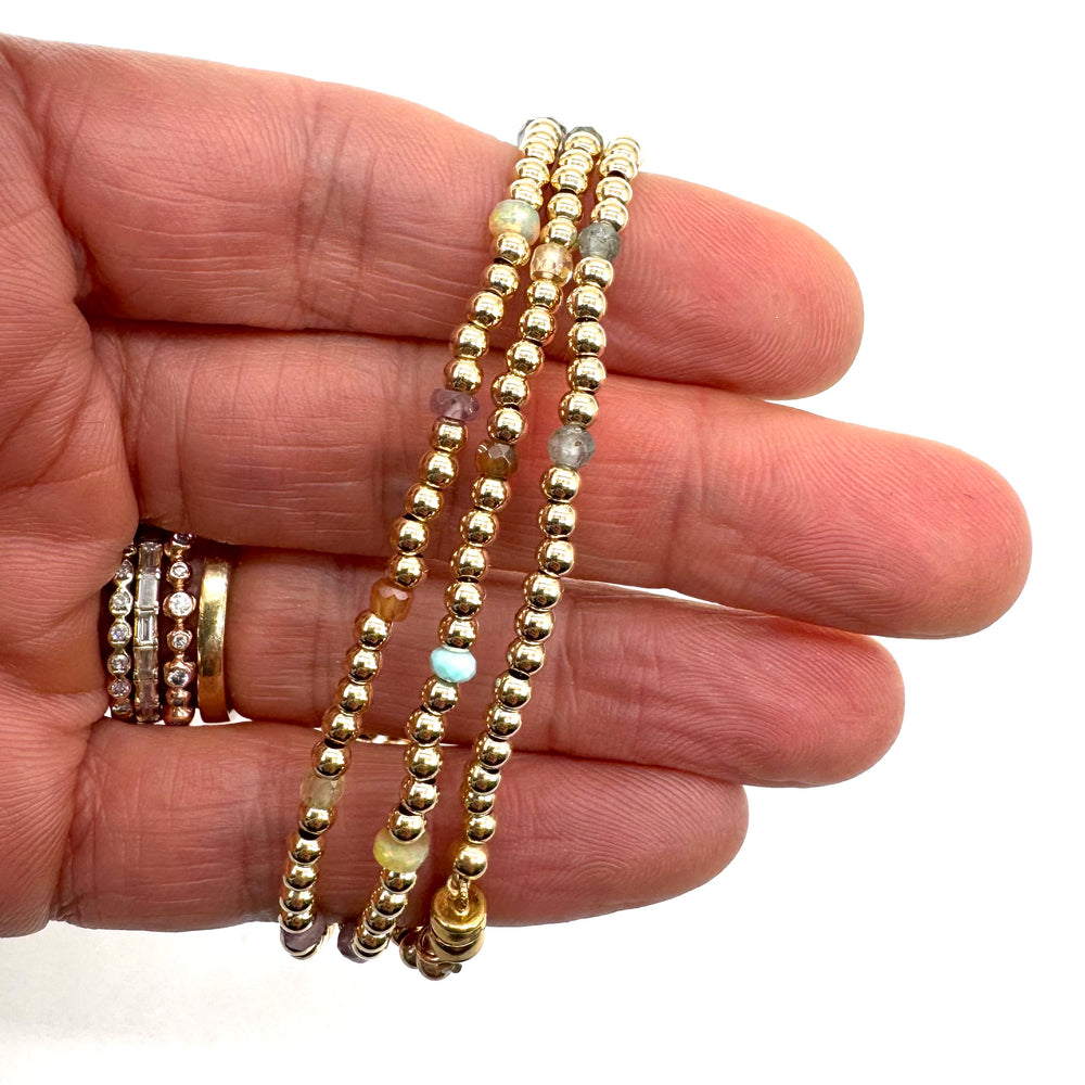 Triple Wrap Bracelet - Multi Gemstone + Gold Rounds