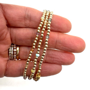 Triple Wrap Bracelet - Multi Gemstone + Gold Rounds