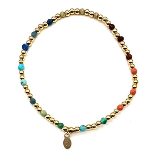 Gold Beaded Stretch Bracelet w/Novelty Stones