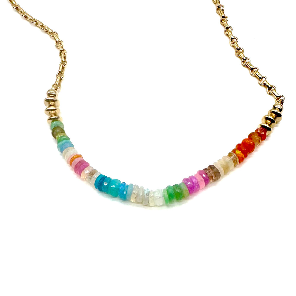 Opal Tyre + Gold Chain Necklace - 16"