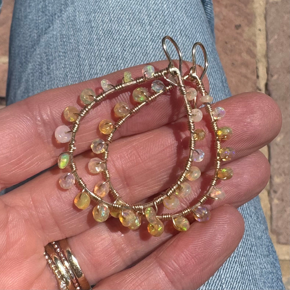 Gold Teardrop Earrings in Yellow Opal, Medium