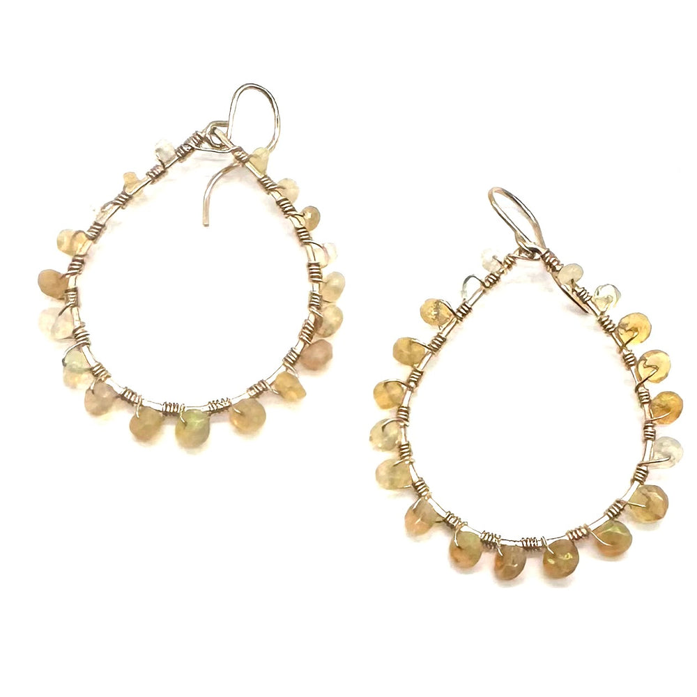 Gold Teardrop Earrings in Yellow Opal, Medium