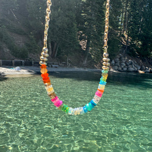 Opal Tyre + Gold Chain Necklace - 16"