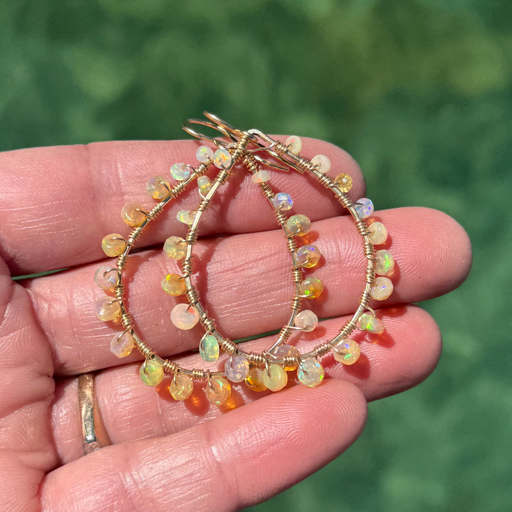 Gold Teardrop Earrings in Yellow Opal, Medium