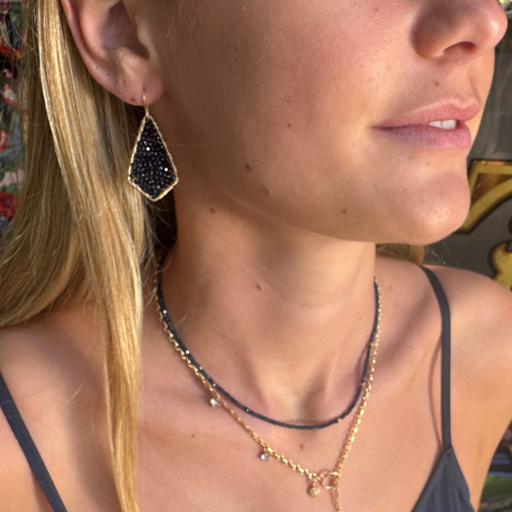 Gold Arrow Earrings in Navy Goldstone