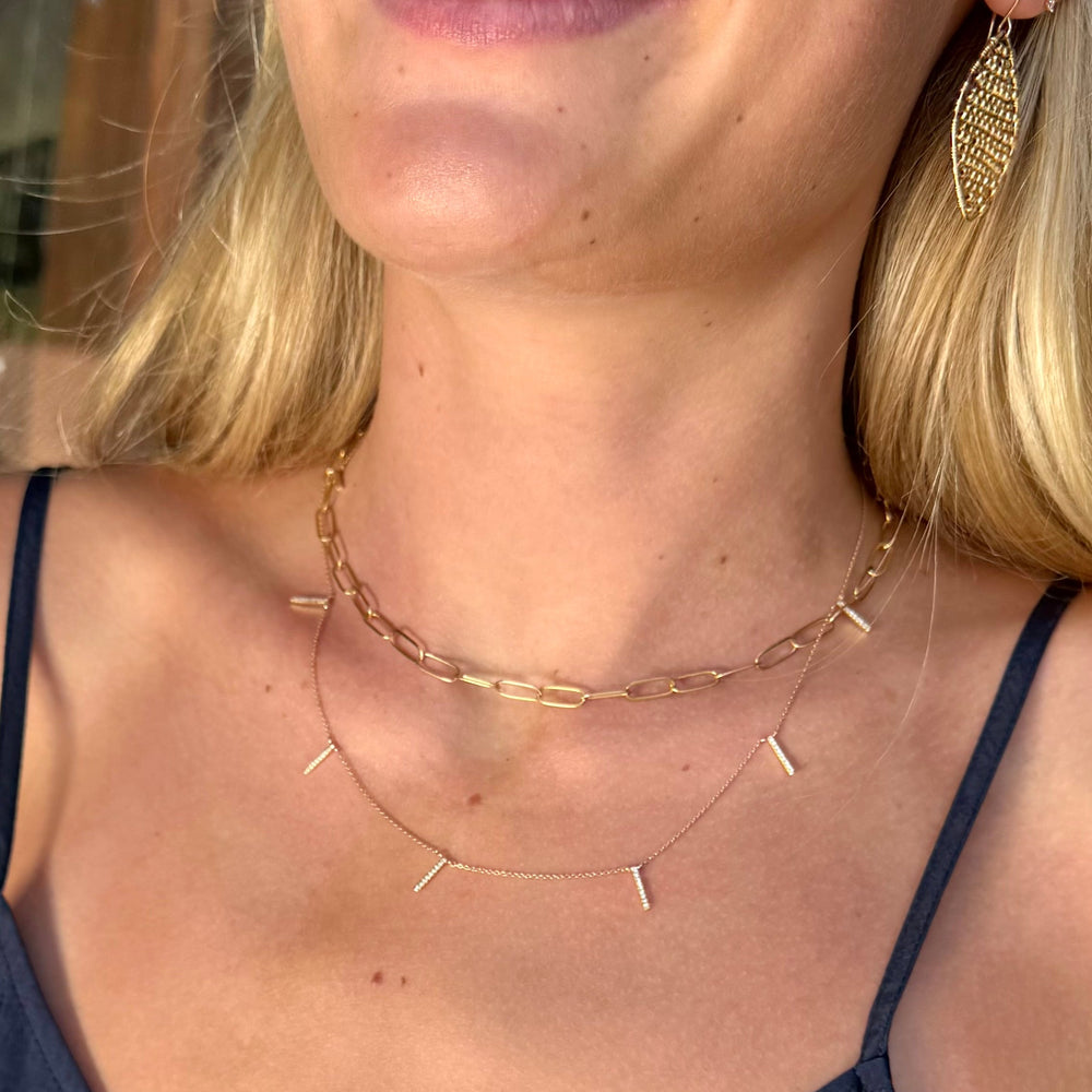 14K Gold Diamond Hanging Bar Necklace