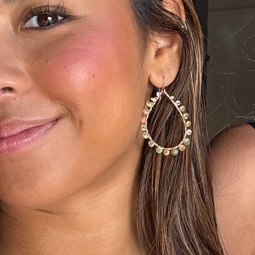 Gold Teardrop Earrings in Yellow Opal, Medium