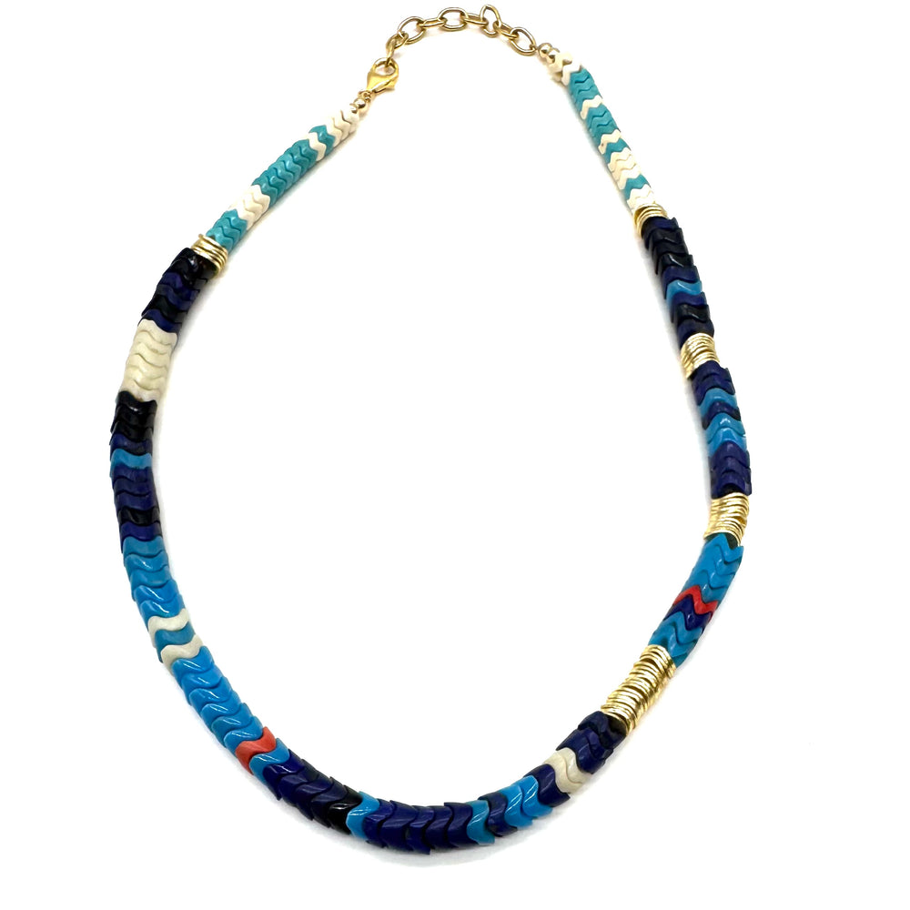 Chunky Vertebrae  Bead + Gold Necklace, 19- 21"