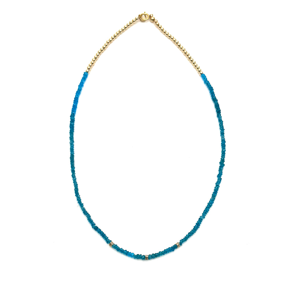 Sky Apatite Necklace + 14K Diamond Baguettes - 15"