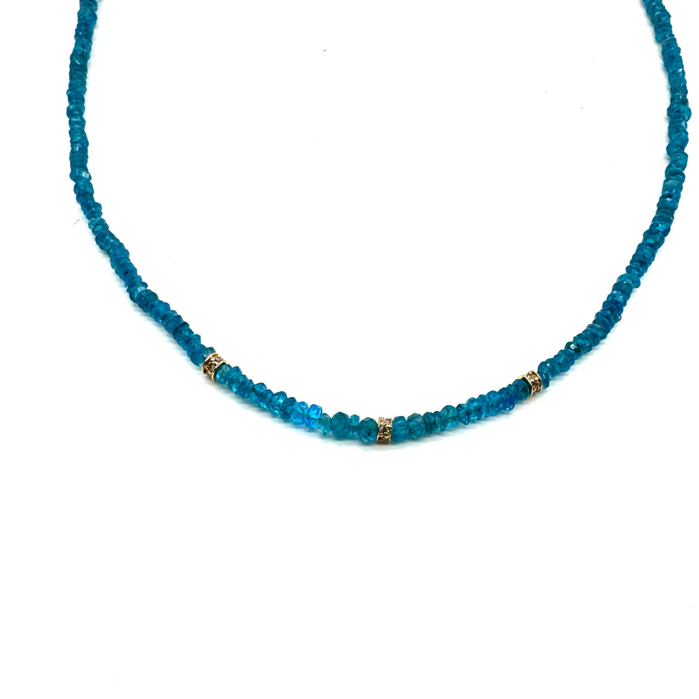 Sky Apatite Necklace + 14K Diamond Baguettes - 15"