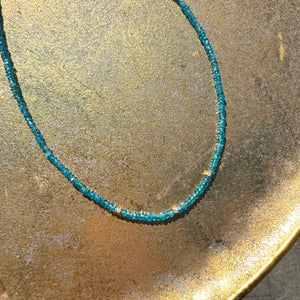 Sky Apatite Necklace + 14K Diamond Baguettes - 15"