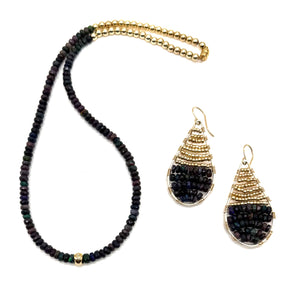 Long Gold Teardrop Earrings in Black Opal, Medium