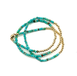 
            
                Load image into Gallery viewer, Triple Wrap Bracelet - Turquoise Rondelles
            
        