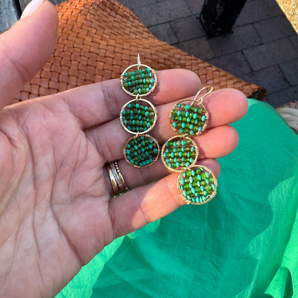 Trio of Gold Circles with Green + Turquoise