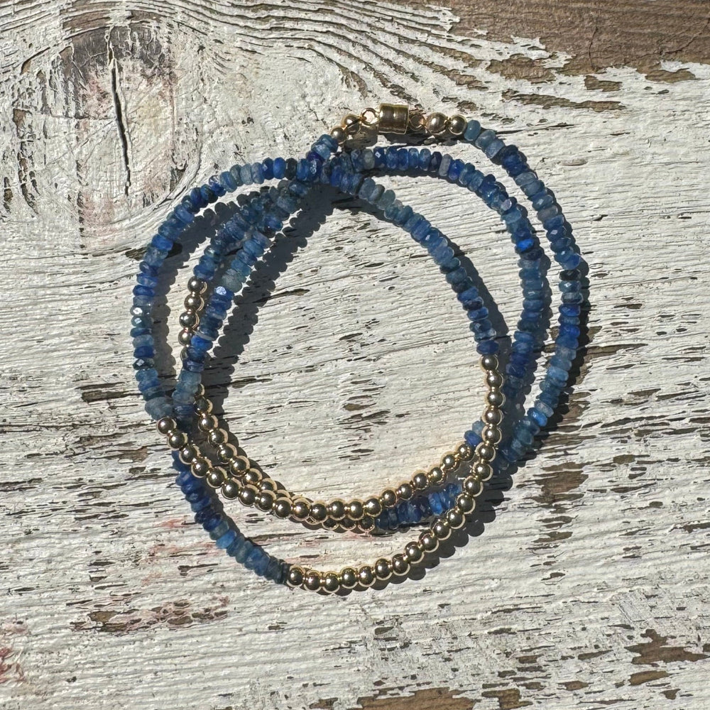 Triple Wrap Bracelet - Kyanite + Gold Rounds