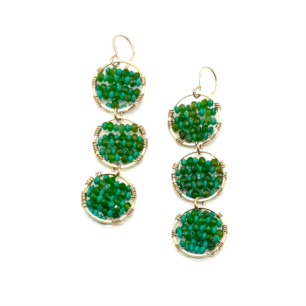 Trio of Gold Circles with Green + Turquoise