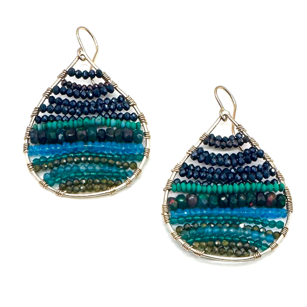 Gold Teardrop Earrings in Green Opal, Medium